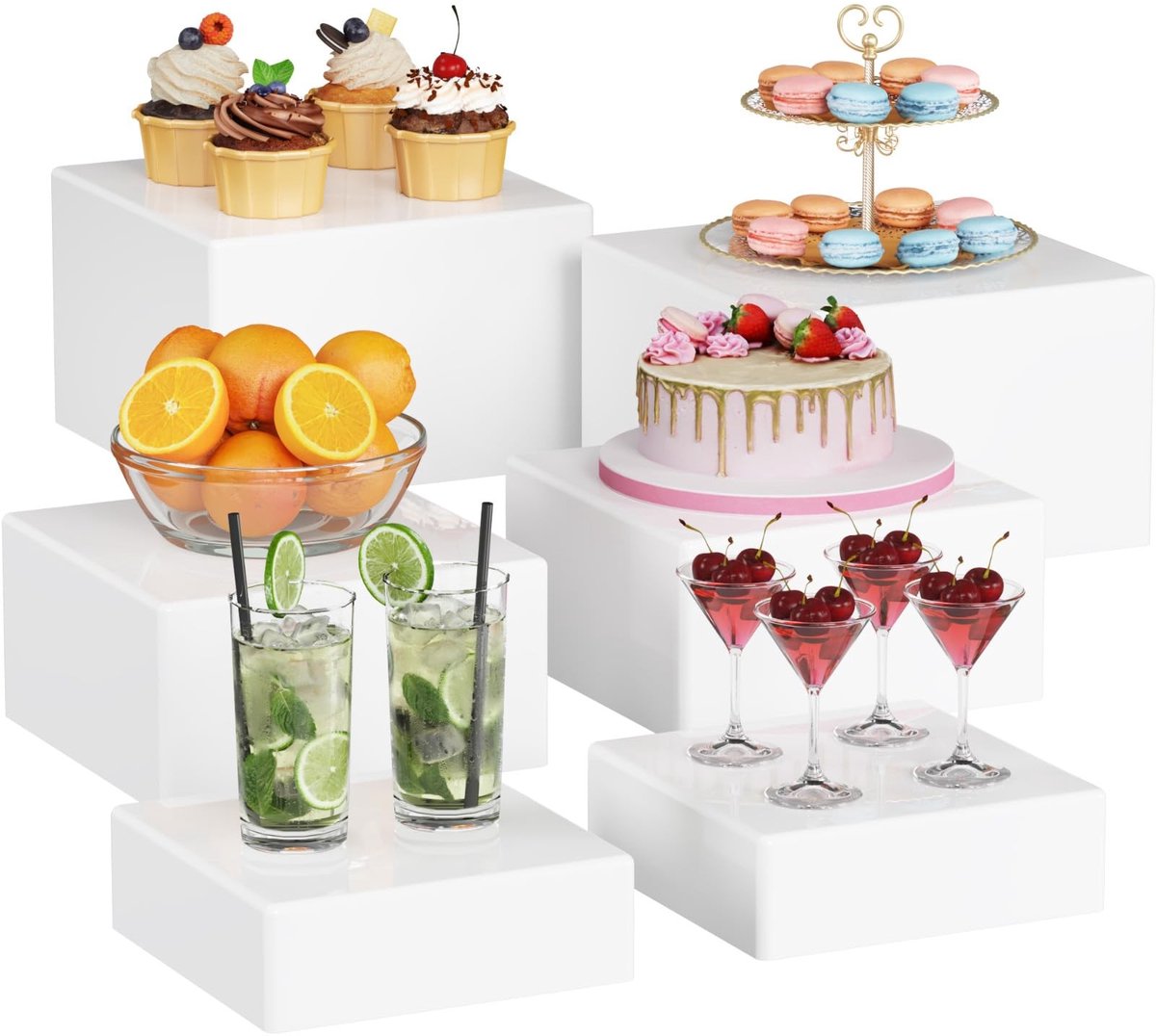 Dailygoody - Buffetverhogers - Food Display Risers - Visueel aantrekkelijke presentatie - Wit - Geschikt voor bruiloften en evenementen - 6-delige set