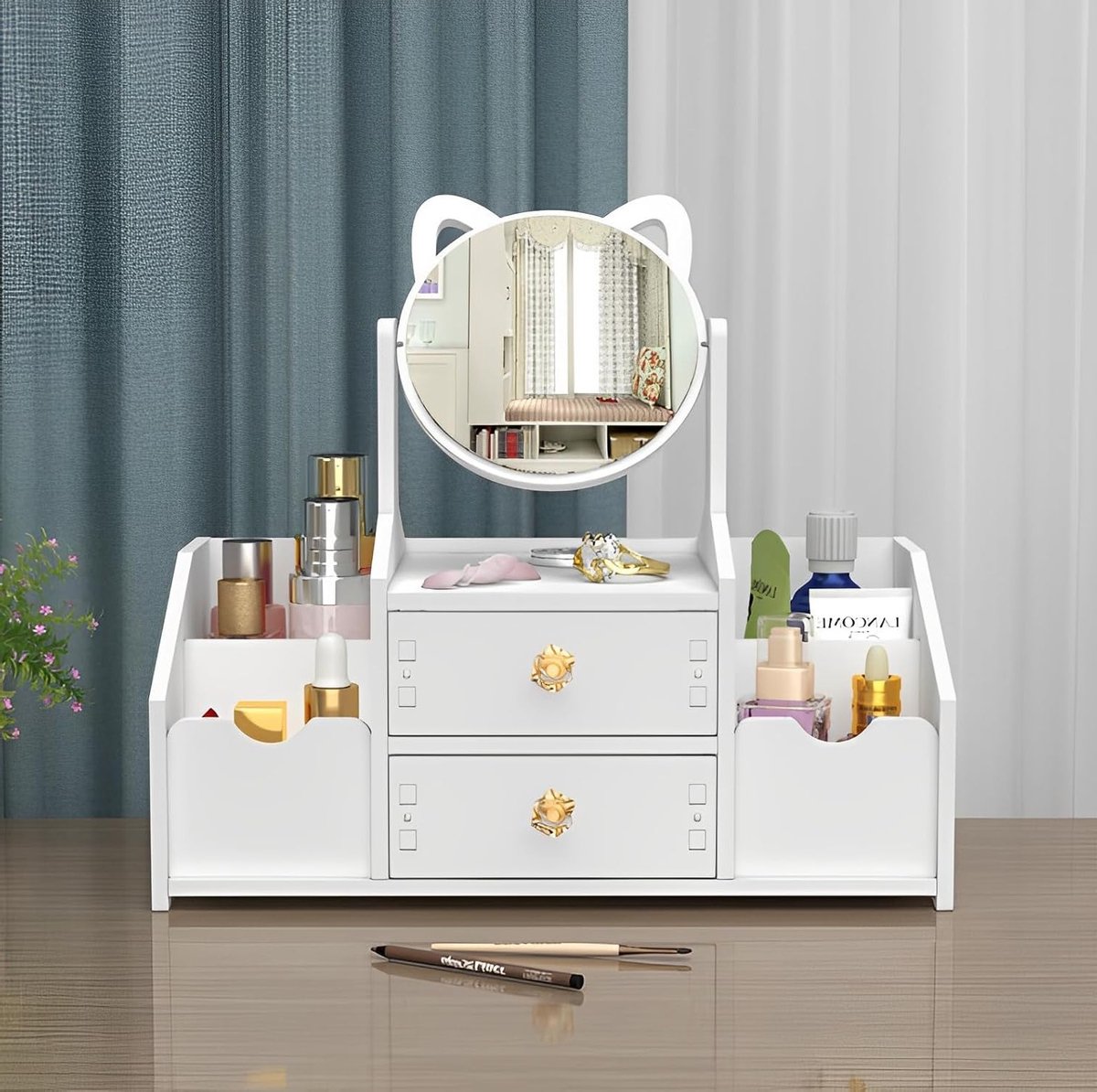 Cosmetica Organizer met Spiegel voor Make-up, Sieraden, Toilettas en Opbergruimte voor de Badkamer en Slaapkamer