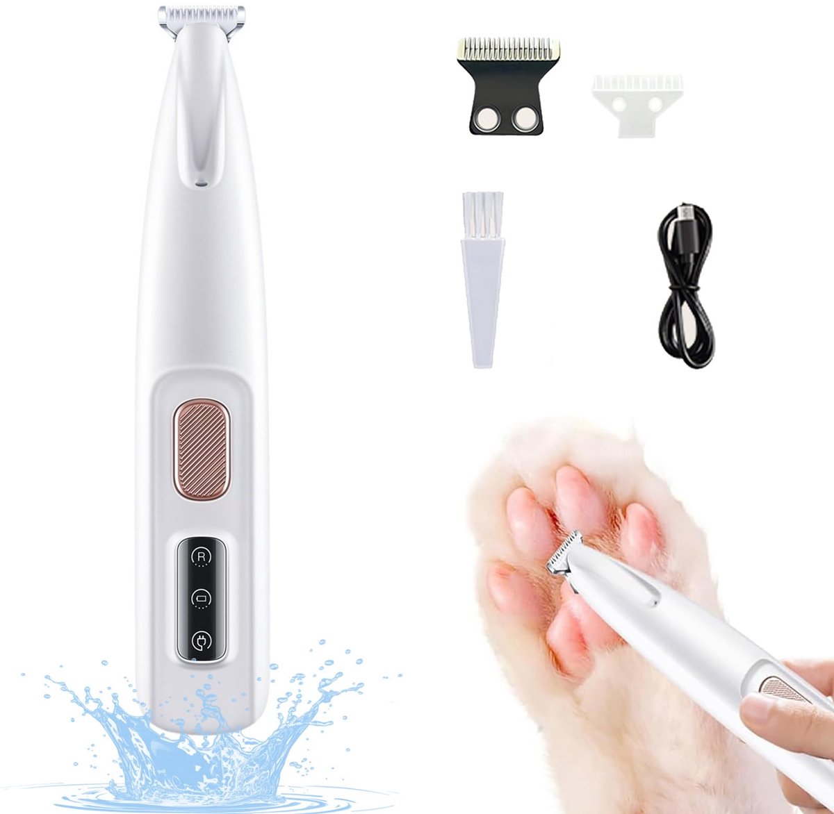 carmdering - Hondentrimmer - Precisietrimmer - Huisdiertrimmer - 18 mm mes, LED-verlichting, IPX4 waterdicht - USB oplaadbaar, 120 min batterij - Ultra stil, slim LED-display - Perfect voor ogen, oren en poten