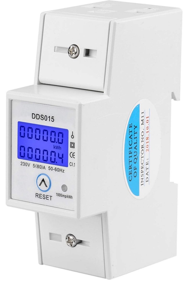 Dailygoody - Eenfase energiemeter - Digitale LCD Wattmeter - 35 mm DIN-rail montage - 230V 50Hz - 5-80A - Energiebewaking - Voor thuisgebruik