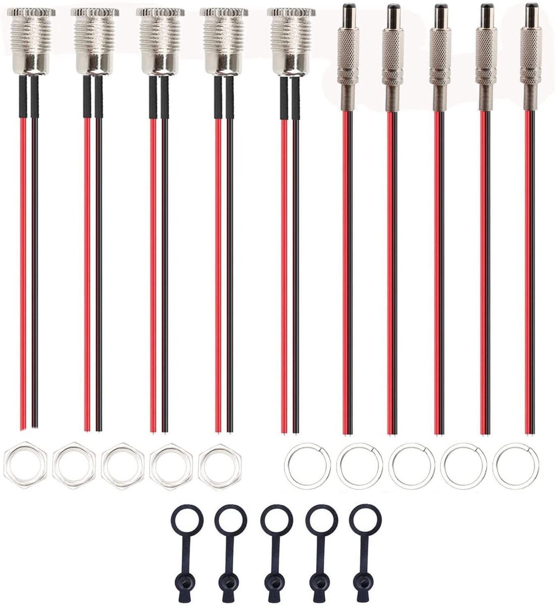 Dailygoody - DC Mount Adapter Set - 5 Stuks 5.5mm x 2.5mm met Waterdichte Covers