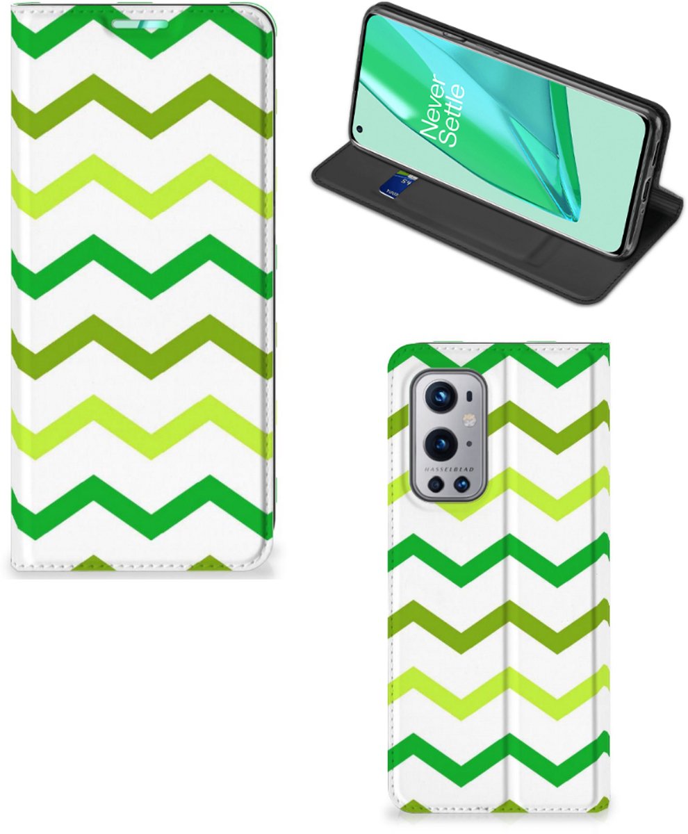 OnePlus 9 Pro Hoesje met Magneet Zigzag Groen
