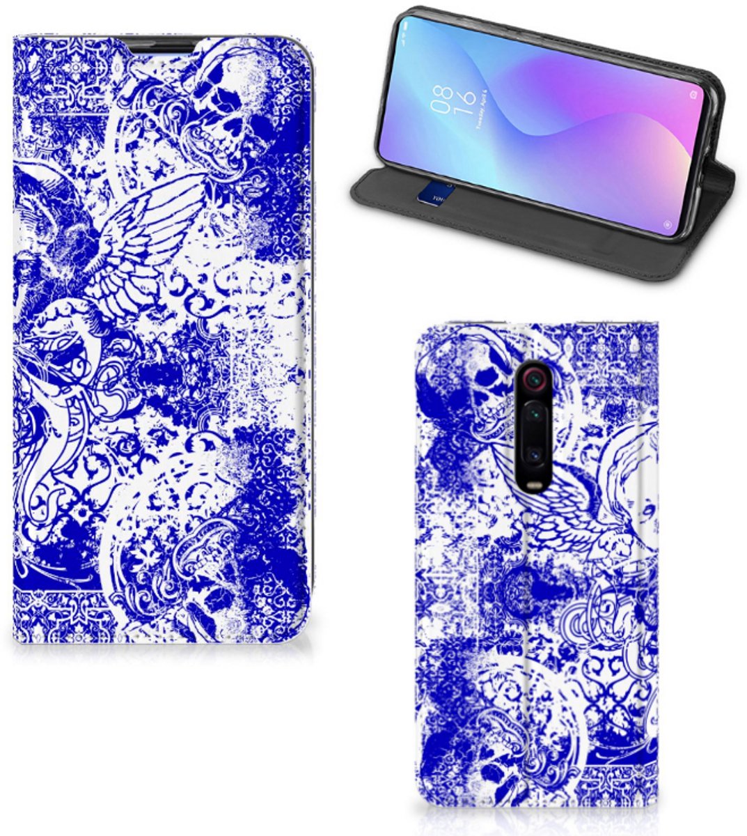 Mobiel BookCase Xiaomi Redmi K20 Pro Angel Skull Blauw