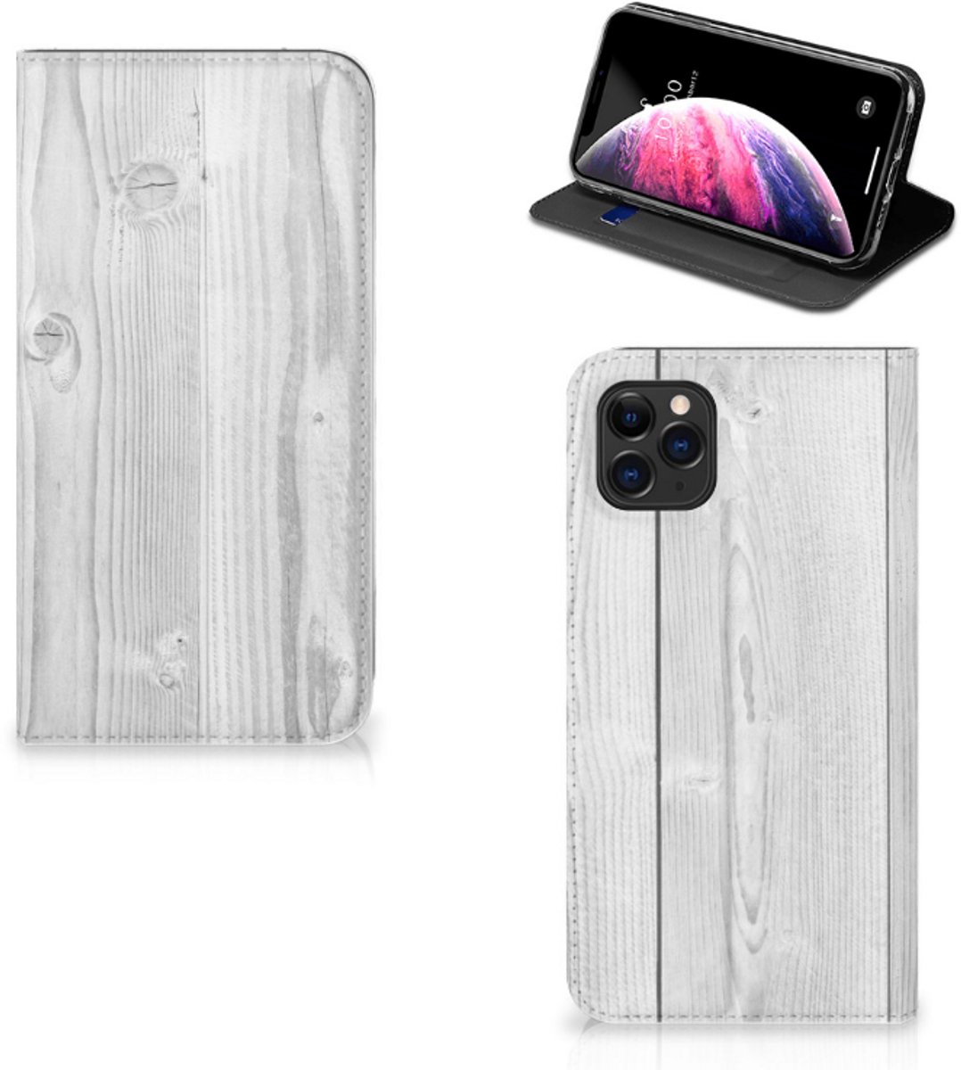 Apple iPhone 11 Pro Max Book Wallet Case White Wood