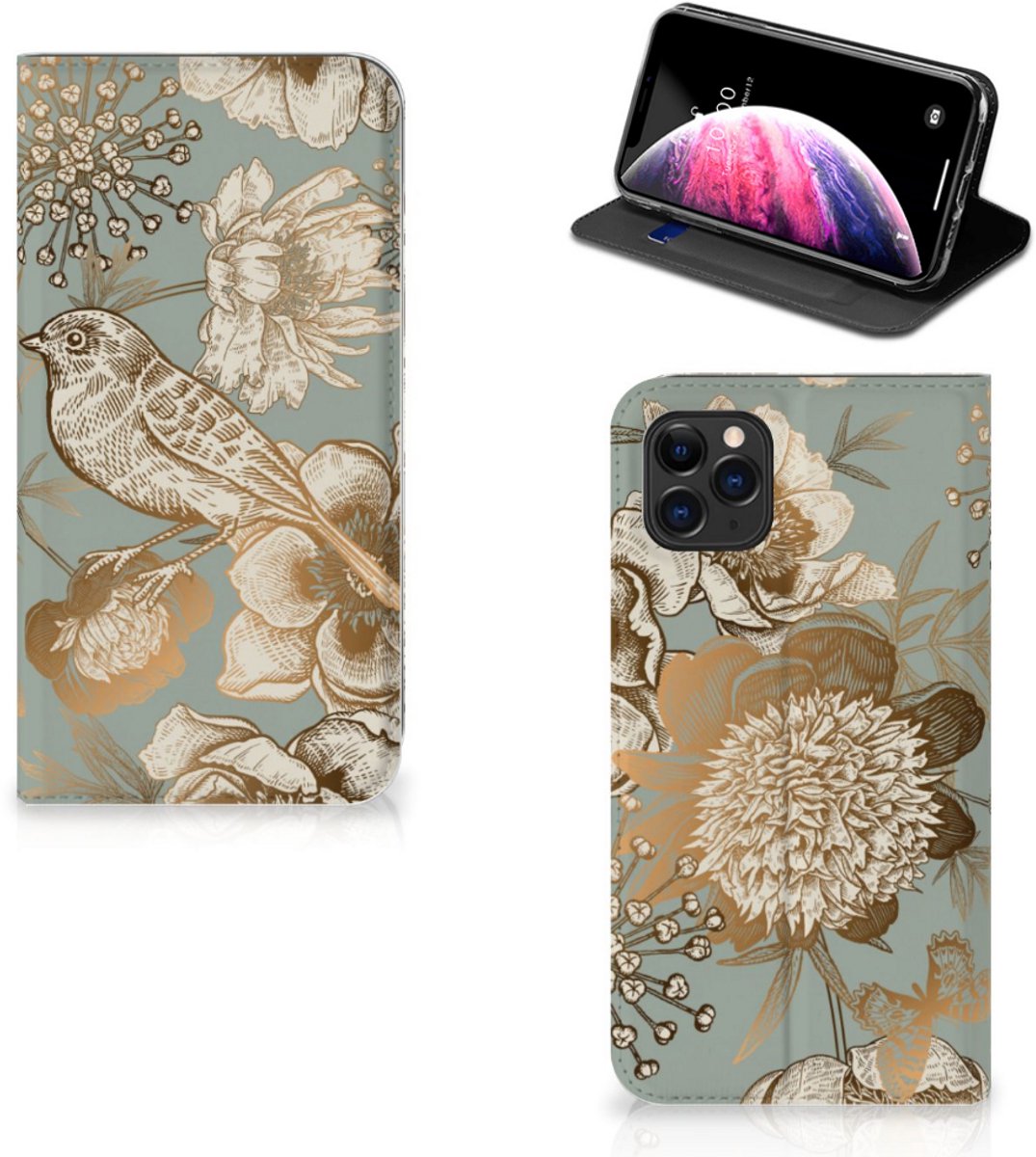 Smart Cover voor Apple iPhone 11 Pro Max Vintage Bird Flowers