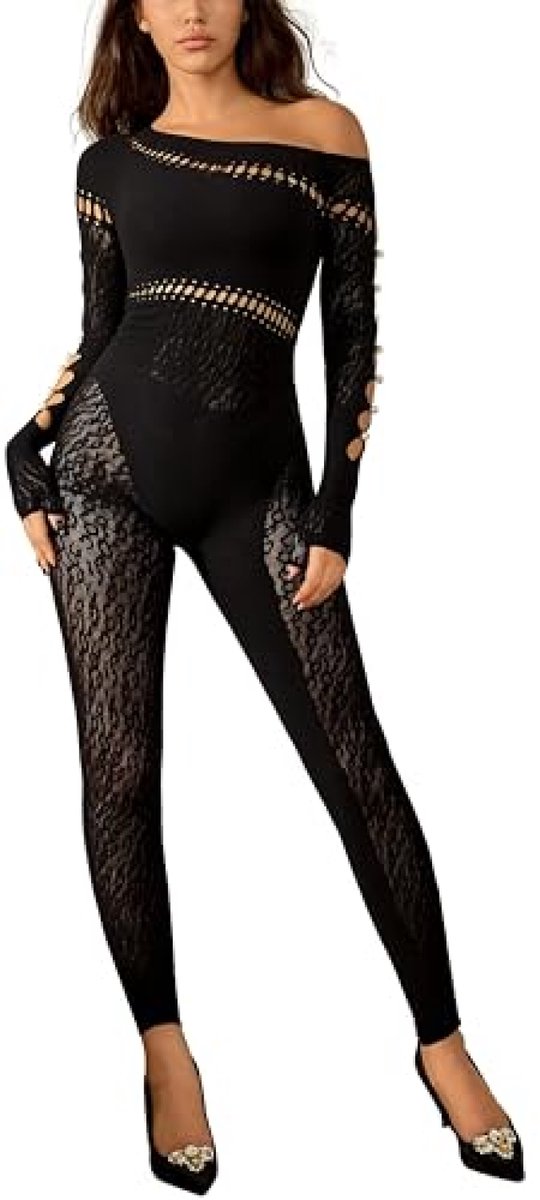 Vrouwen jumpsuit met luipaardprint en parelversiering - Off-shoulder bodycon outfit voor feesten