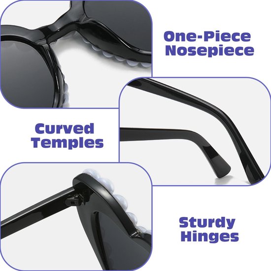 Dailygoods- Zonnebril Hartvormig - 2 Stuks - Zwart/Wit - Modieus - Parelverfraaid - Afmetingen 15,3 x 6 cm - Fashion Sunglasses van Dailygoods — afbeelding 5
