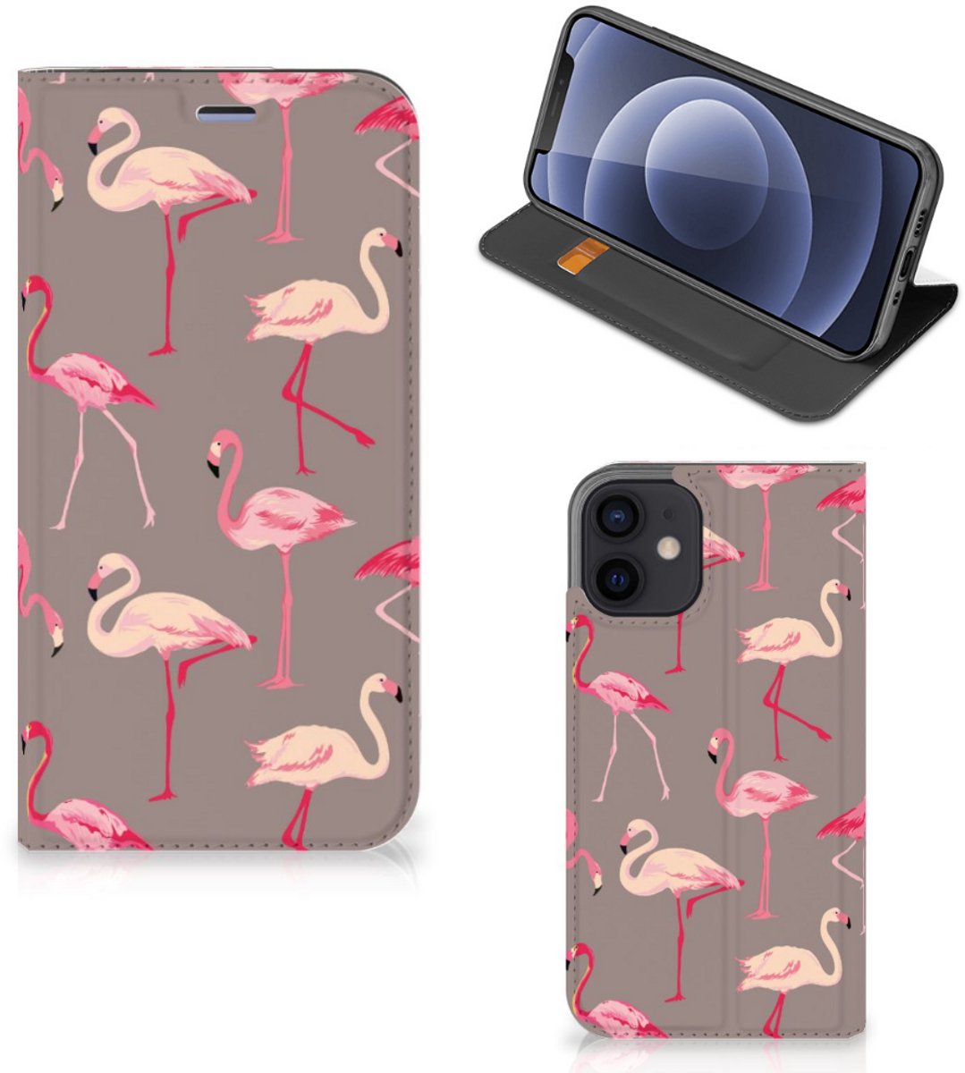 Book Case voor iPhone 12 Mini Hoesje maken Flamingo