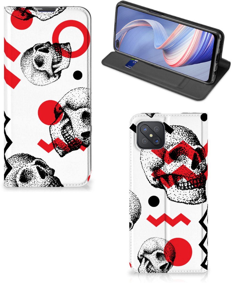 Mobiel BookCase OPPO Reno4 Z 5G Skull Red