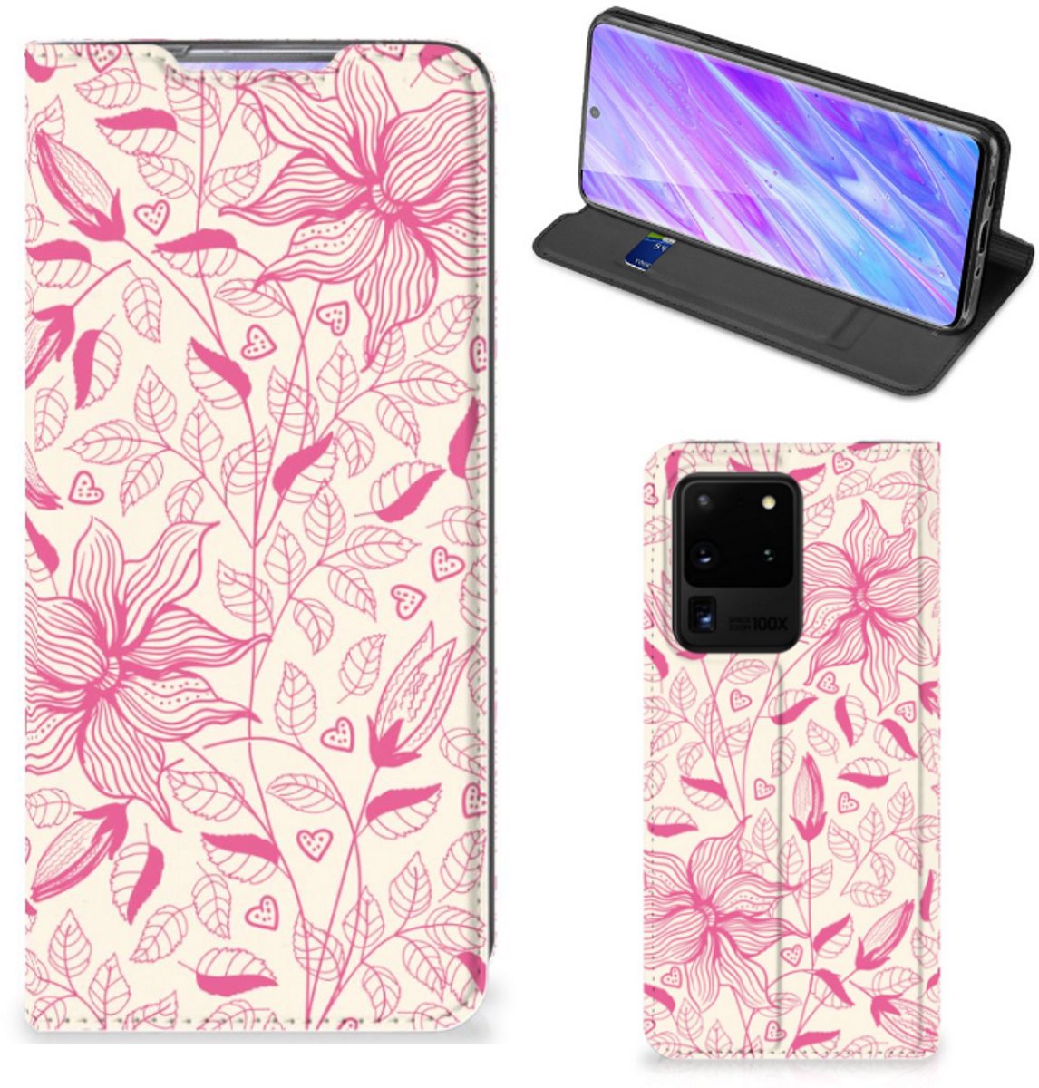 Samsung Galaxy S20 Ultra Smart Cover Pink Flowers