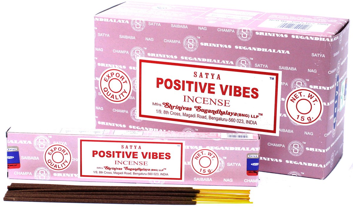 Ancient Wisdom Satya - positive vibes - wierook - positiviteit - wierookstokjes - doos 12 pakjes van 15 gram