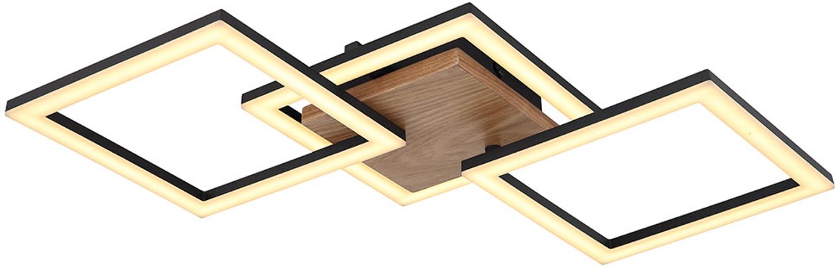 Globo Plafondlamp LED plafondlamp hout draaibaar woonkamerlamp plafond zwart, metaal opaal, 30W 2200Lm warm wit, LxBxH 66x31x7,5 cm Bruin