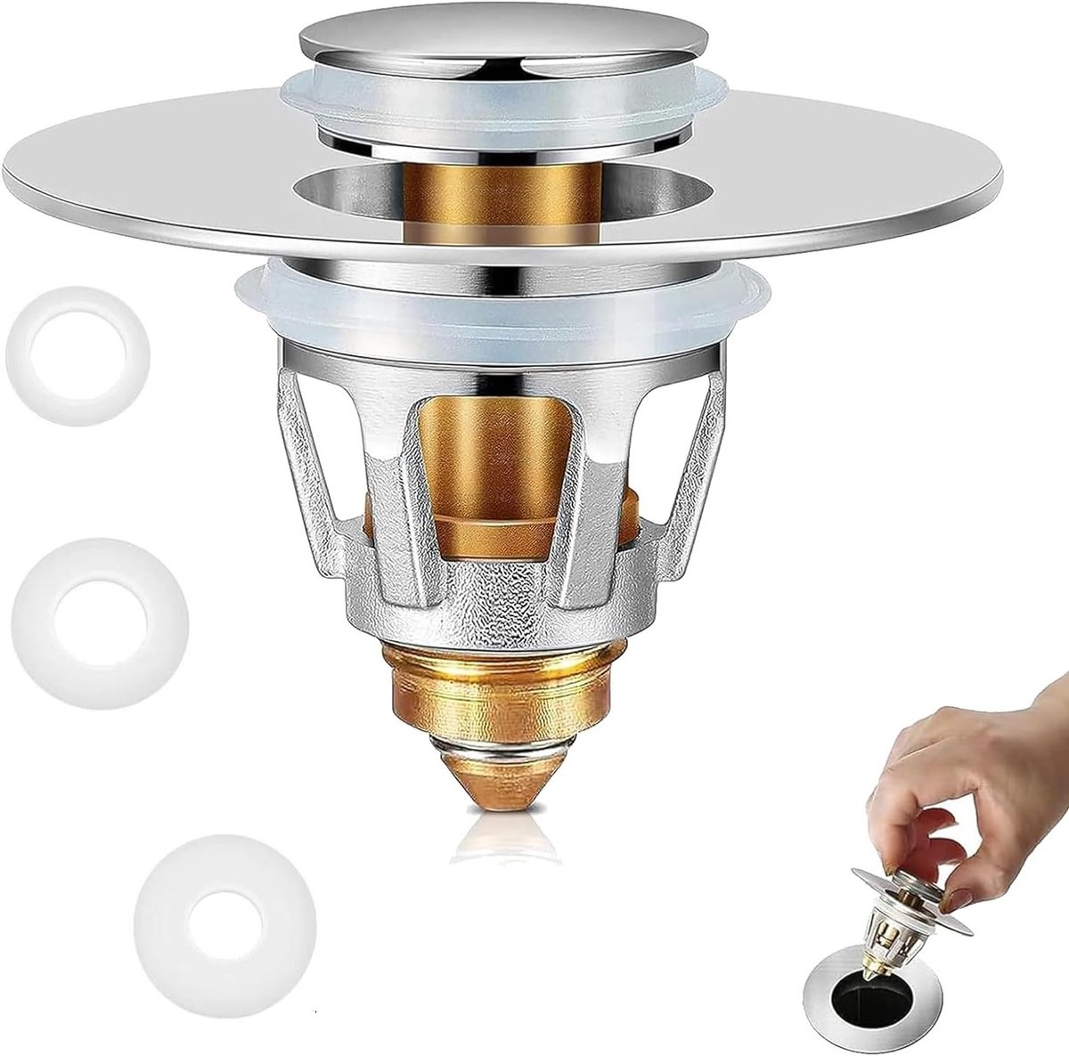 Wastafel Stop - Afvoerplug Bidet - Lekkage Voorkomen - 2-in-1 met Filter - Universeel - Zilver