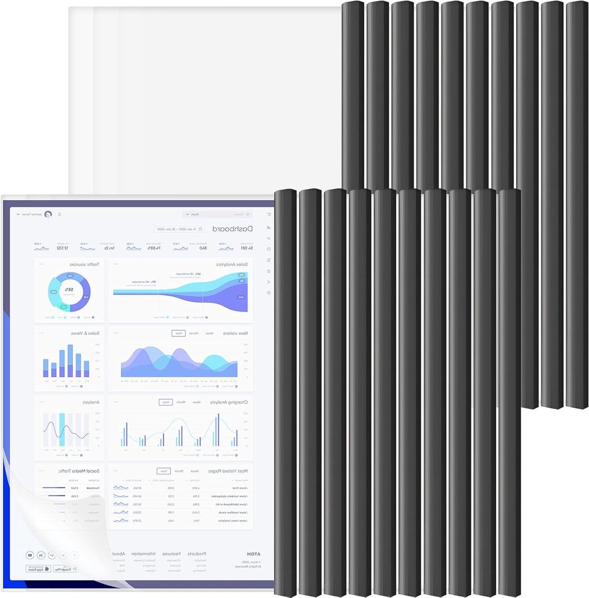 Set van 20 Clipmappen voor DIN A4 Documenten, Transparante Bestandsmappen met Klemrails voor Kantoor en Schoolprojecten, Ideaal voor Presentaties en Archivering