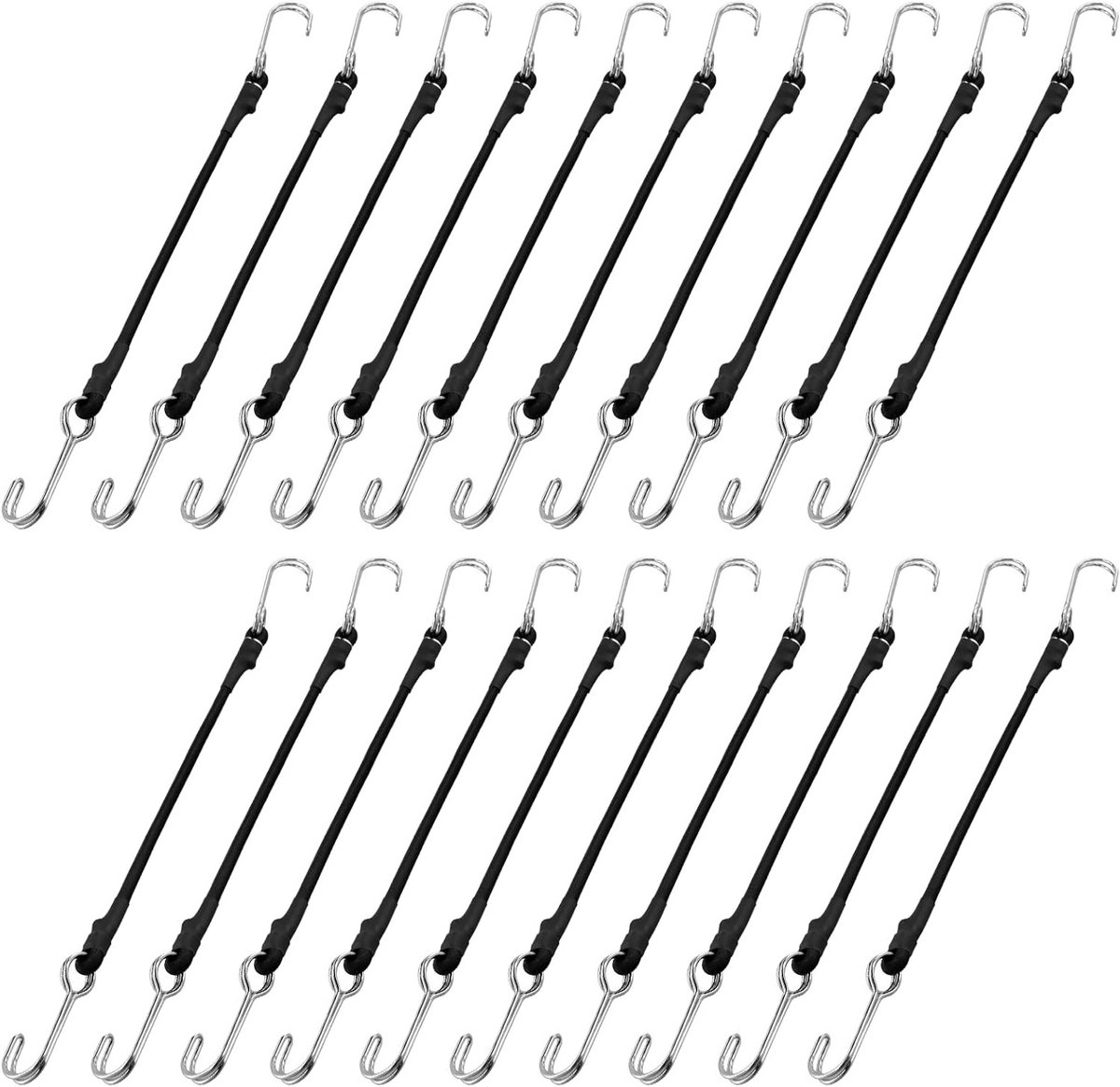 Dailygoods- Bagagespanners 20 stuks - Elastische spanrubbers 30 cm - Zwarte uitvoering - Robuuste haken - Weerbestendig - Optimale rekbaarheid - Spanbanden