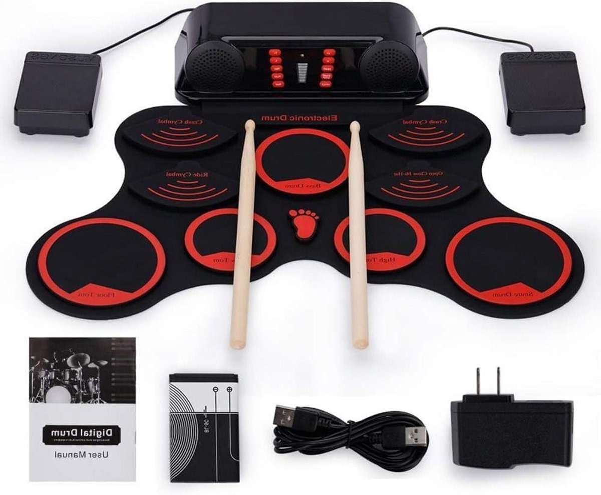 Elektronisch Drumstel - Oprolbaar MIDI-Drumstel - Muziek Leren Spelen - Ingebouwde Stereoluidspreker - 49 cm - Zwart
