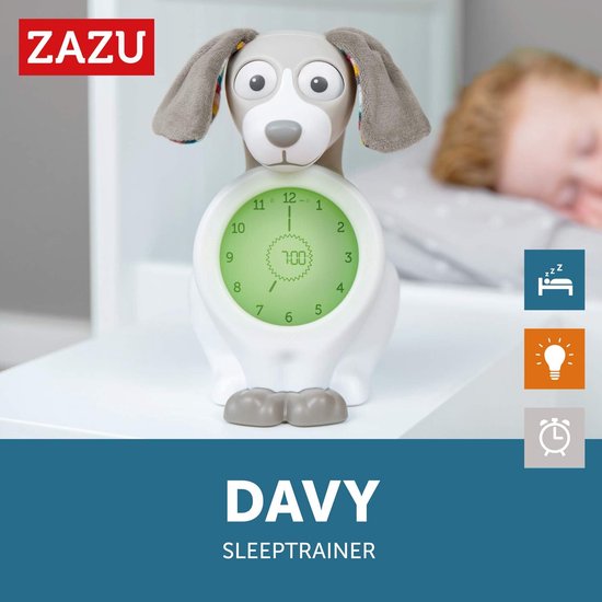 Hond Slaaptrainer - Nachtlamp Wekker - Kinderen Leren Wakker Worden - Ogen Open/Gesloten Functie - 14 x 12 cm - Taupe — afbeelding 3