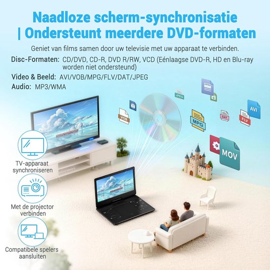 Draagbare DVD-speler - Mobiele Mediaspeler - Film Kijken - Draaibaar HD Scherm - 156 Inch - Zwart — afbeelding 2