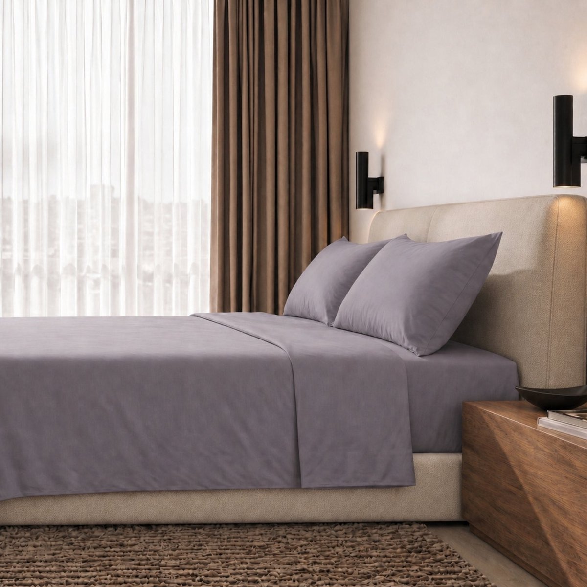 The White Stone Lakenset Twijfelaar 100% Katoen Percal 200 TC Donkergrijs | Hoeslaken 130x200 cm, Laken 190x295 cm, Steghoogte 28 cm en 1 Kussensloop | Made in Italy