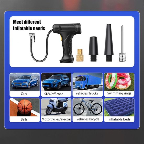 Draadloze Bandenpomp, Draadloze Bandenluchtpomp - 12V Draagbare Bandenpomp Voor Voertuigen | Oplaadbare Automatische Slimme Luchtpomp, Autobandenpomp Met Batterij — afbeelding 4