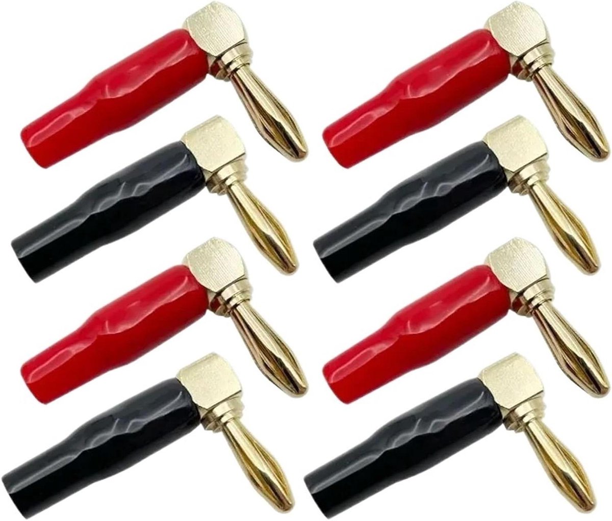 Luidsprekerkabel Set - Banaanstekkers - Audio Aansluiten - 90 Graden Hoek - 8 Stuks - Rood Zwart