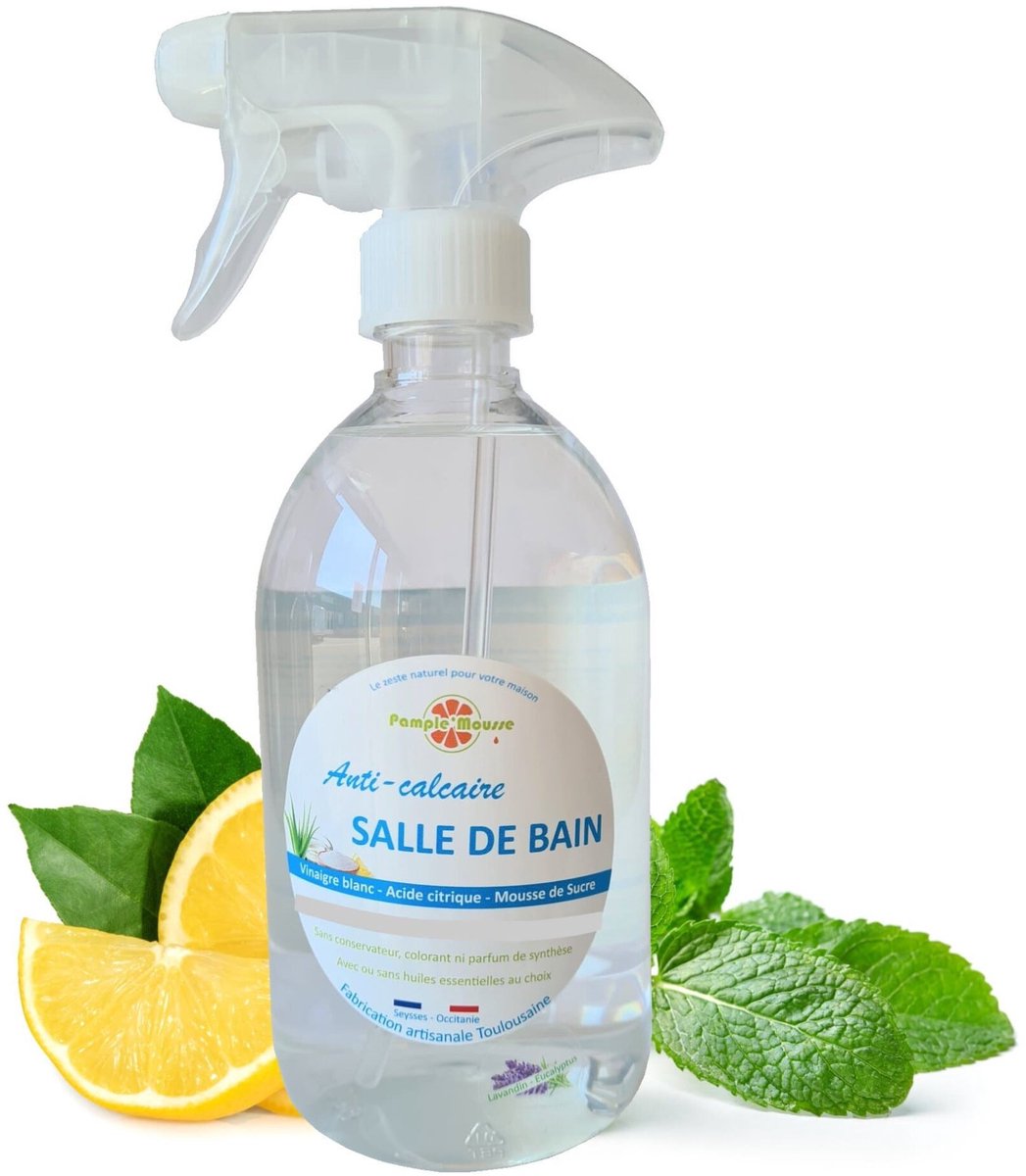 100% Plantaardige Marseille Badkamer spray reiniger MUNT - ontkalkt - ontsmet - Marseille zeep 500ml
