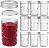 PromoHome 250 ml Glazen Mason Jars met Deksels (12Pak) - Doorzichtige Potten voor Augurken, Jam, Honing, Yoghurt, BPA-vrij, Luchtdicht, Diepvries- en Vaatwasbestendig