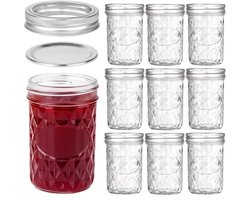 PromoHome 250 ml Glazen Mason Jars met Deksels (12Pak) - Doorzichtige Potten voor Augurken, Jam, Honing, Yoghurt, BPA-vrij, Luchtdicht, Diepvries- en Vaatwasbestendig