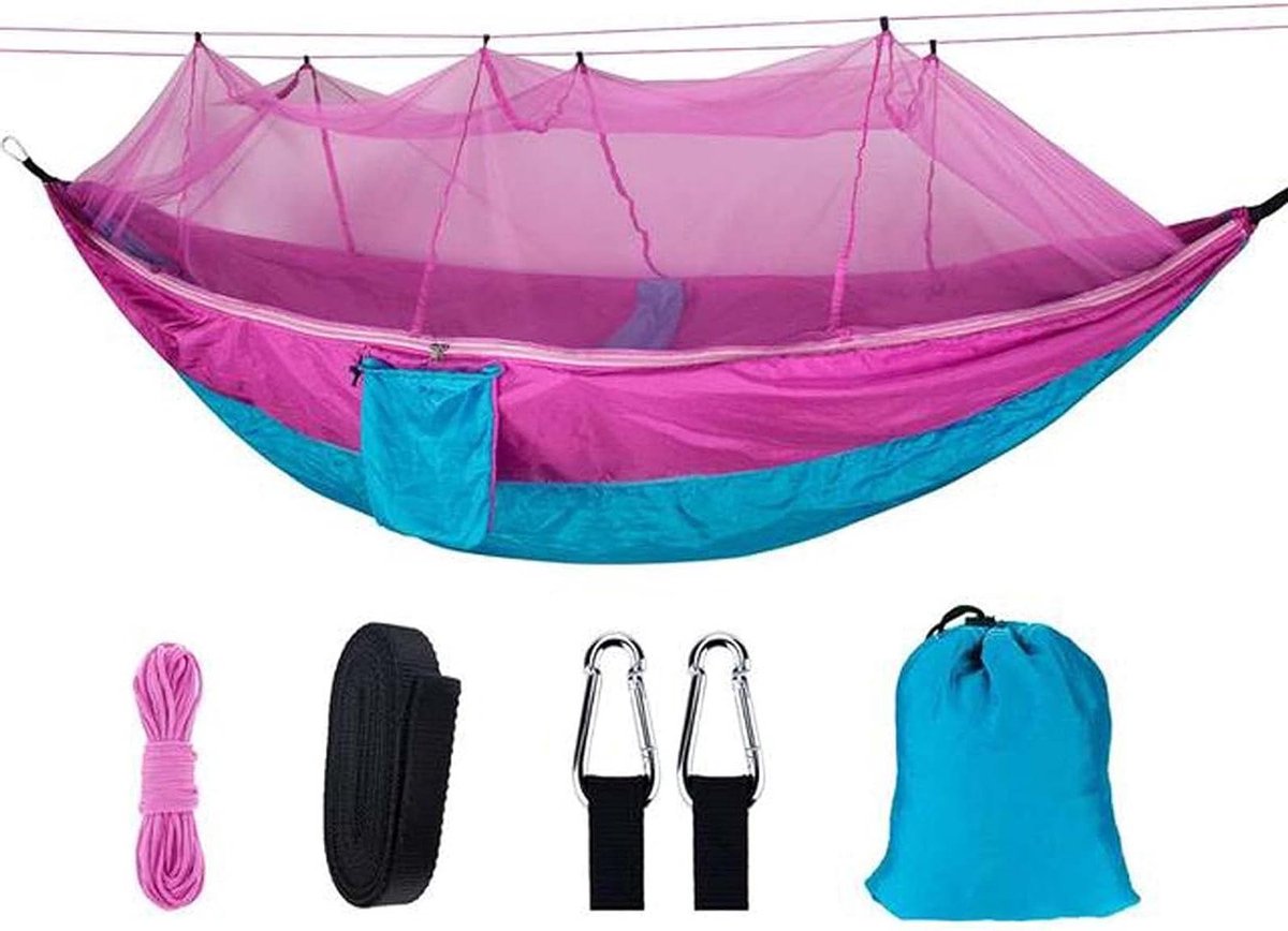 Dubbele Camping Hangmat - Opknoping Tuin - Outdoor Ontspanning - Met Klamboe - Sneldrogend Ademend - Groen