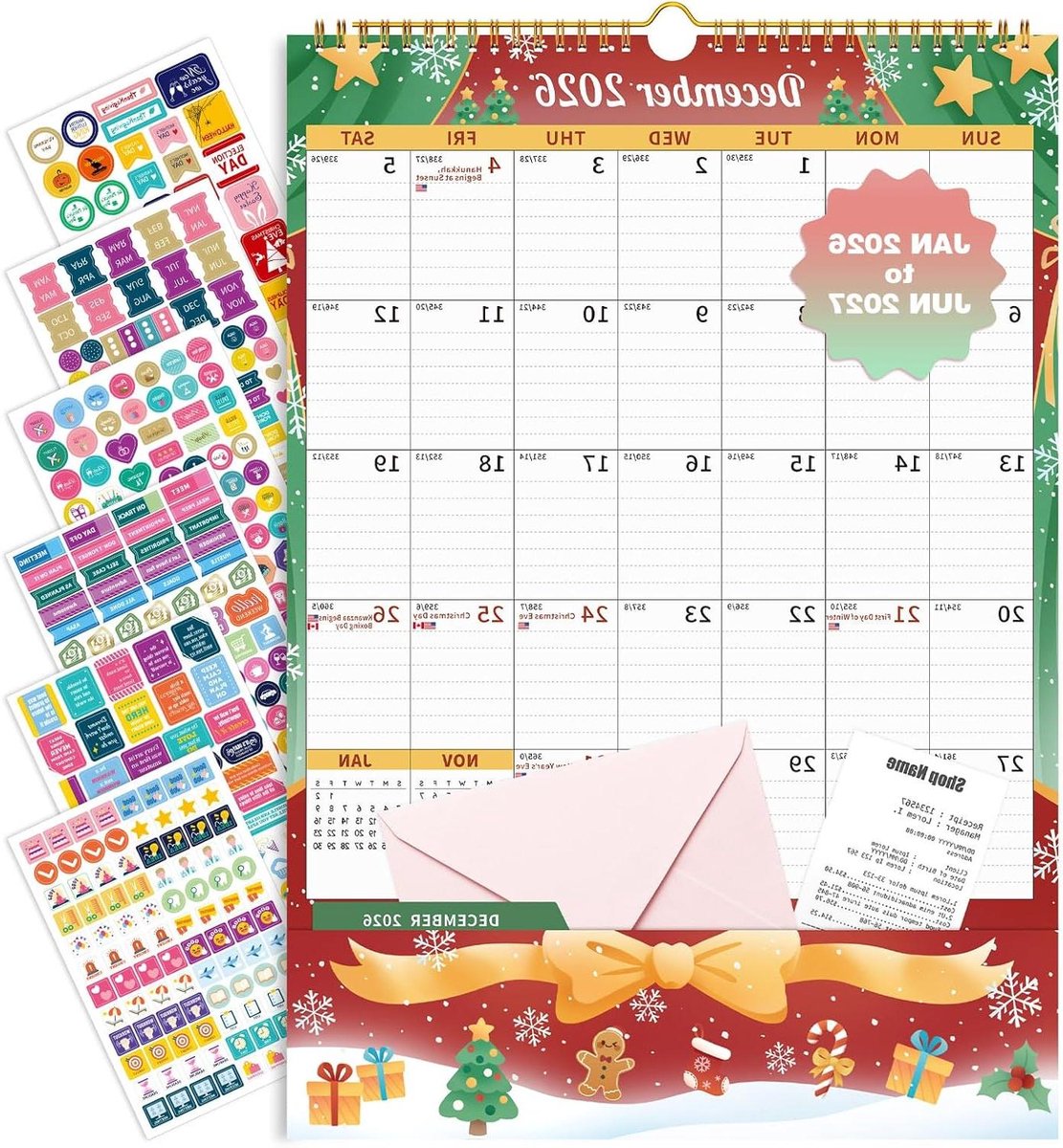 Wandkalender Planner - Maandplanner Agenda - Plannen Organiseren - Inclusief Stickers - 17 x 12 Inch - Seizoen