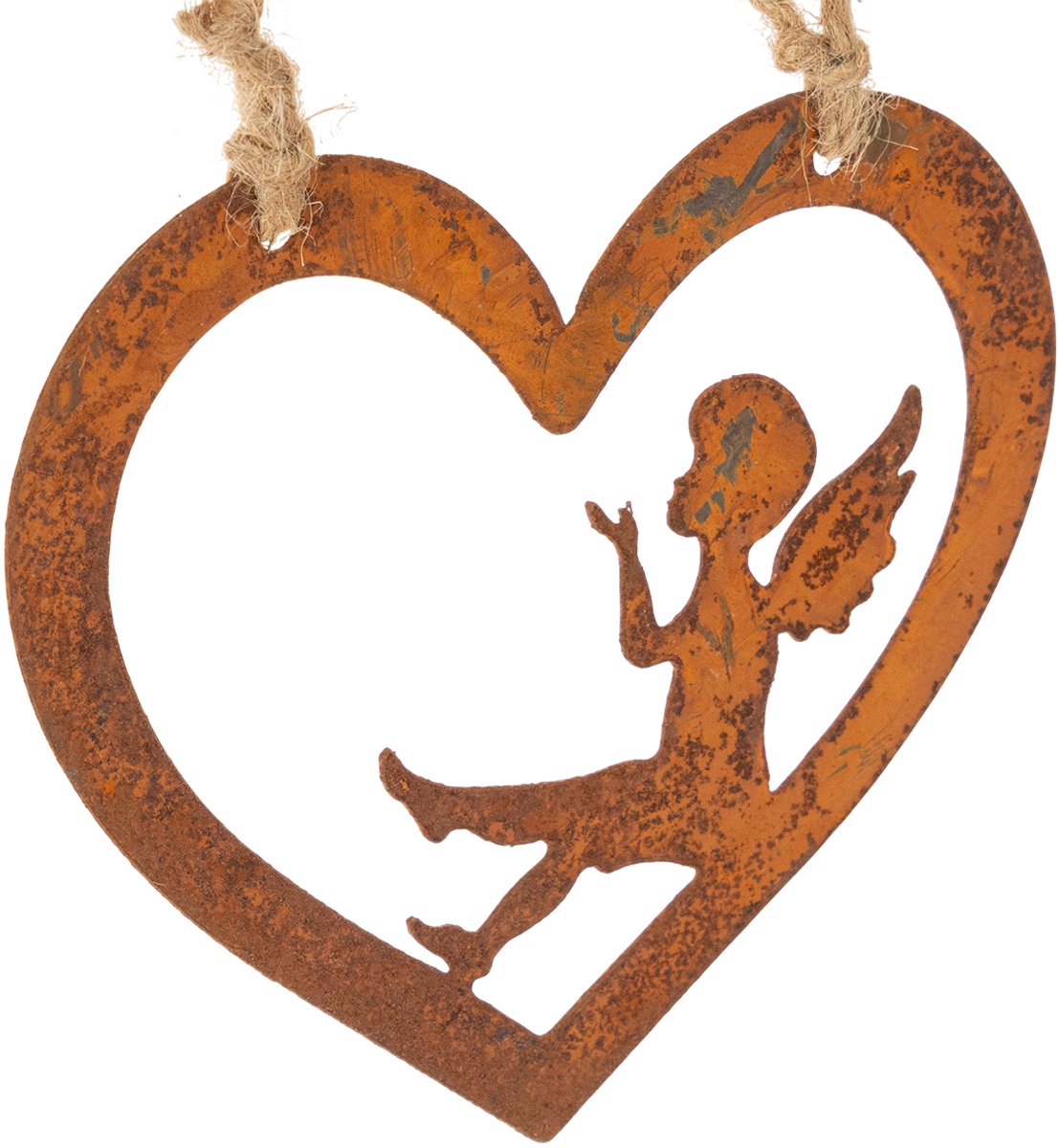 Decoratieve metalen hangornamenten, roestkleurige afwerking, hartvormi