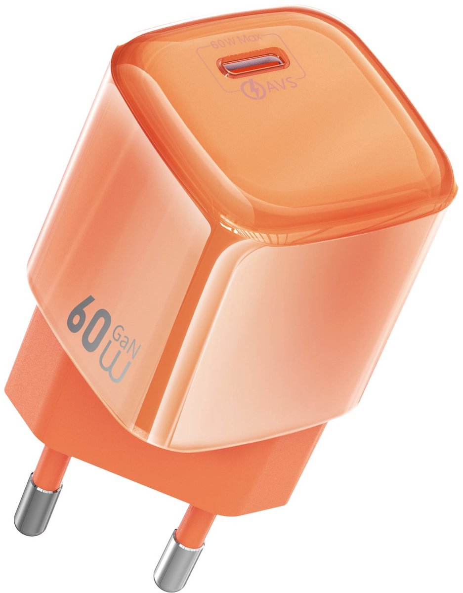 WiWU Oplader 60W USB-C - GaN Snellader met AVS Technologie - Oranje