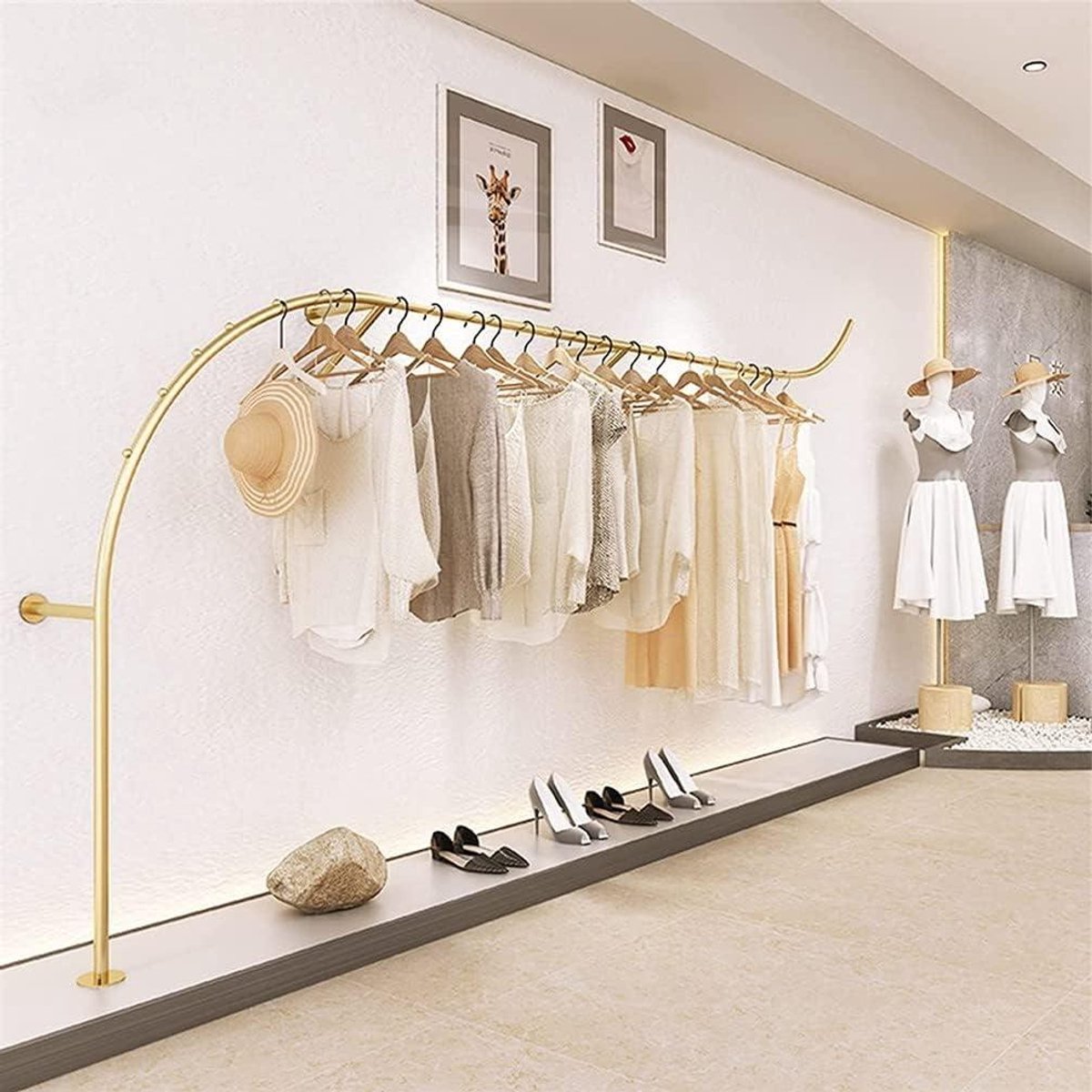 Industrieel Kledingrek - Muurrek Kapstok - Winkel Presentatie - S-vorm Design - 160-190cm