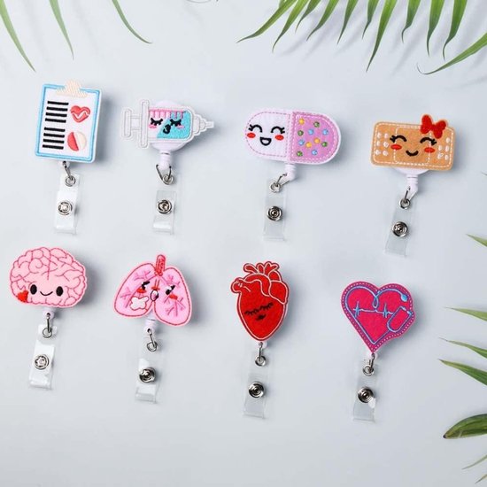Set van 8 Retractable Badge Reels van Vilt, Schattige ID Badge Houder met Lanyard Clips voor Verpleegkundigen, Artsen en Studenten — afbeelding 5