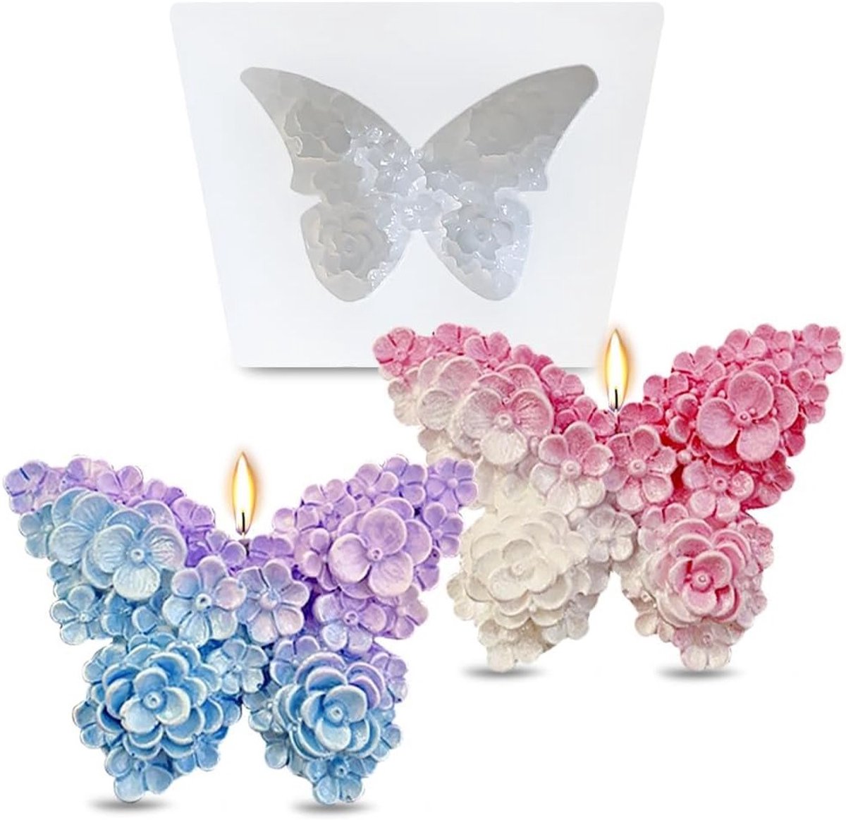 Set van 2 Siliconen Mallen voor Vlinderkaarsen en Rozenkaarsen, Ideaal voor Moederdag en Valentijnsdag, Creatief Kaarsen Maken met 3D Vormgeving