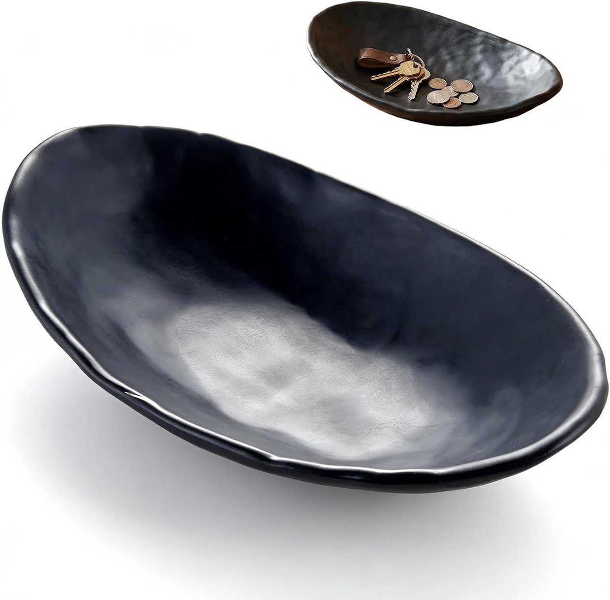 JeiibrZui Sleutelbak Ovaal - 20x13,5cm - 1 Stuk - Zwart Mat - Organizer Voor Hal & Woonkamer