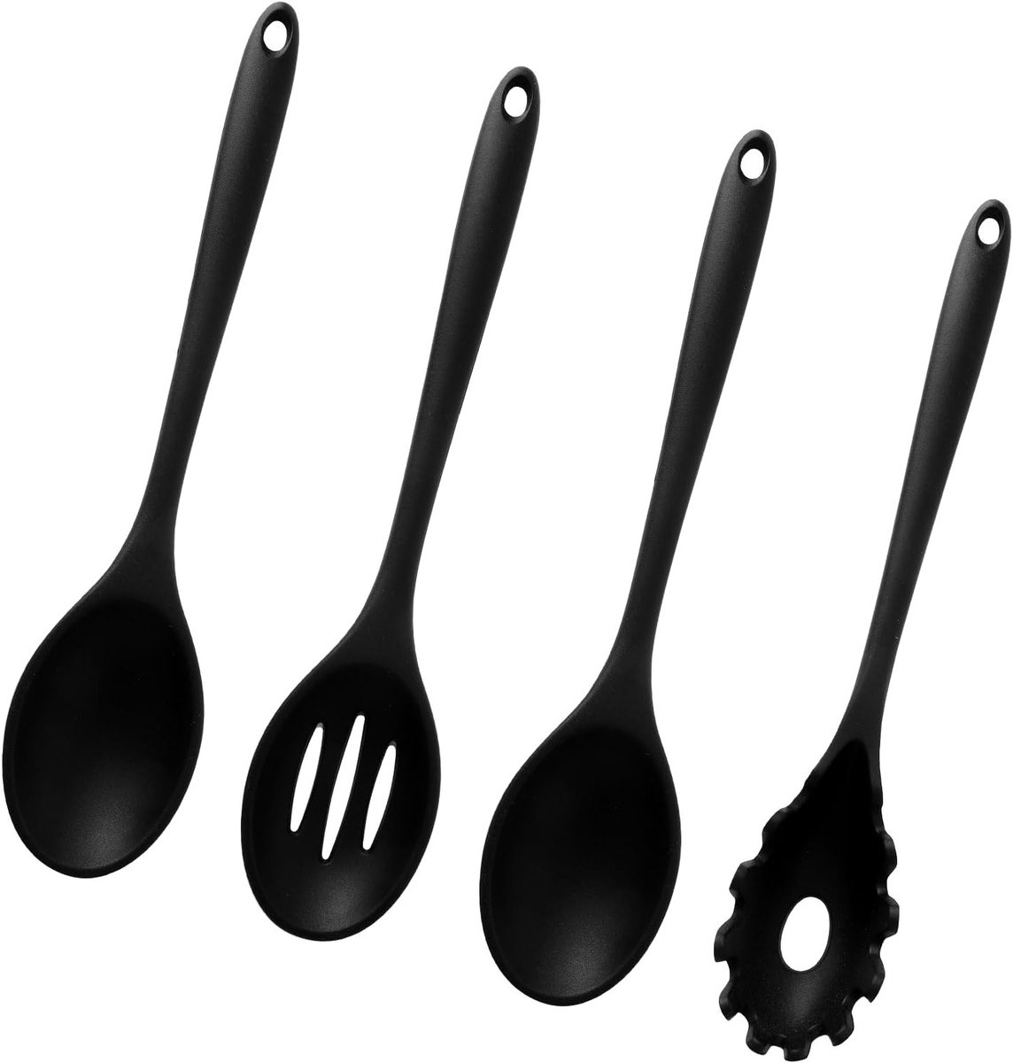 Complete Set van 4 Siliconen Kooklepels, Inclusief Roerlepels, Zeeflepel en Spaghetti Lepel, BPA-vrij en Hittebestendig voor Antiaanbakpannen, Keuken en Kamperen