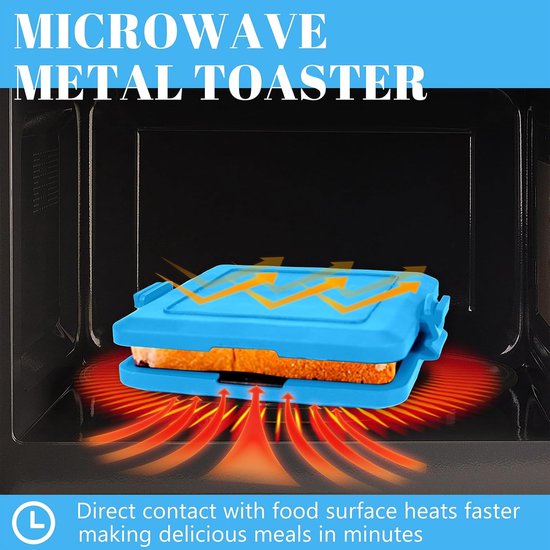 Contactgrill - Tosti ijzer - Magnetron Toastie Maker - Tosti-ijzer voor de Magnetron - Antiaanbaklaag - Vaatwasserbestendig - 16x14x3cm - Blauw — afbeelding 3