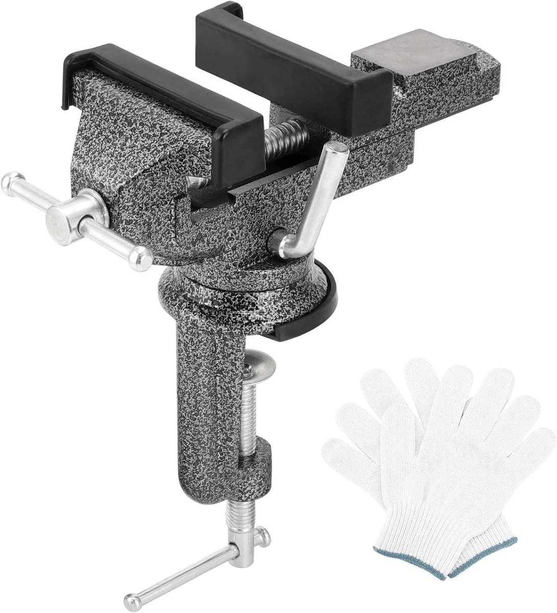 Verstelbare Tafelklem met 360° Draaiende Basis, Mini Portable Werkbank voor Houtbewerking, Metaalbewerking en Boren, Zwart