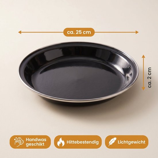 Cheqo® Campingborden Set van 2 - Emaille Borden - Camping Servies - Campingbord - Outdoor Borden - Emaille Servies - Metalen Borden voor Kamperen en Picknicken - Dinerborden - Zwarte Borden - Geëmailleerde Borden - Kampeerservies — afbeelding 3