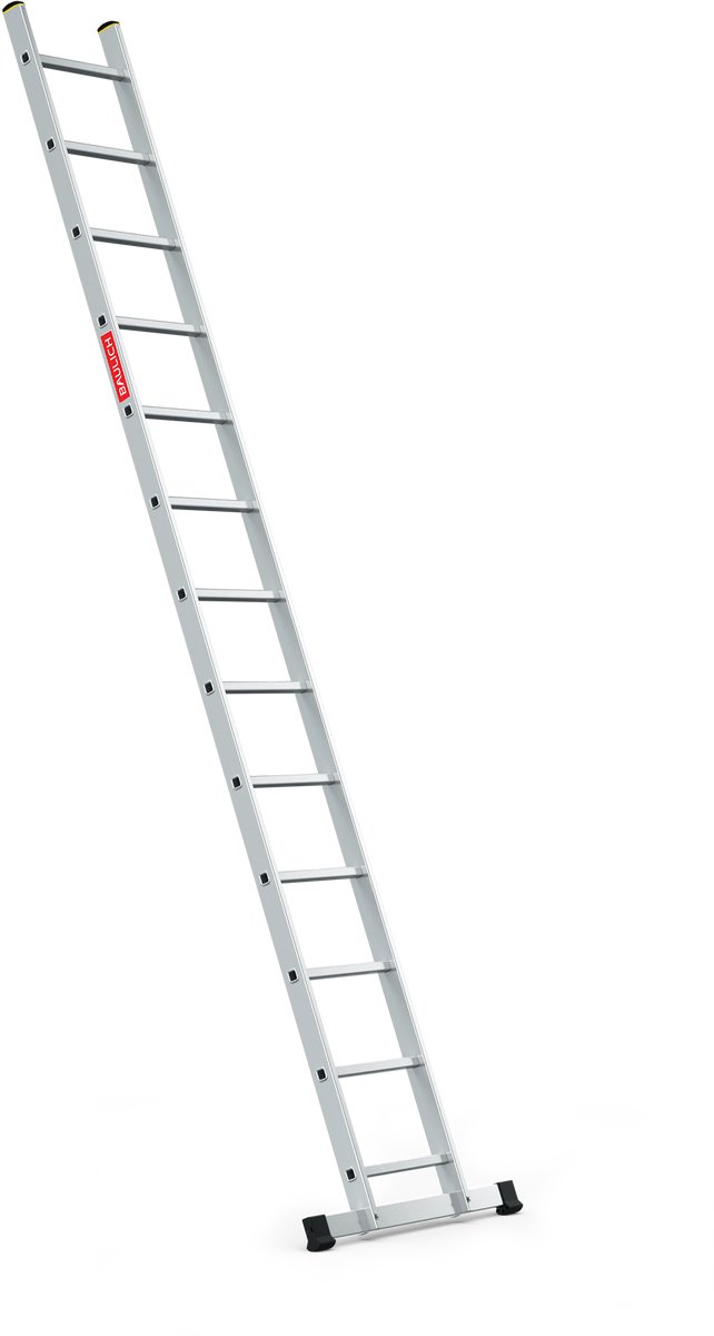 Baulich Aanleunladder aluminium - 13 treden, enkelzijdig, extra stabiele ondersteuning, werkhoogte 352 cm, draagvermogen 150 kg, gewicht 5,5 kg, geschikt voor professioneel gebruik en montage