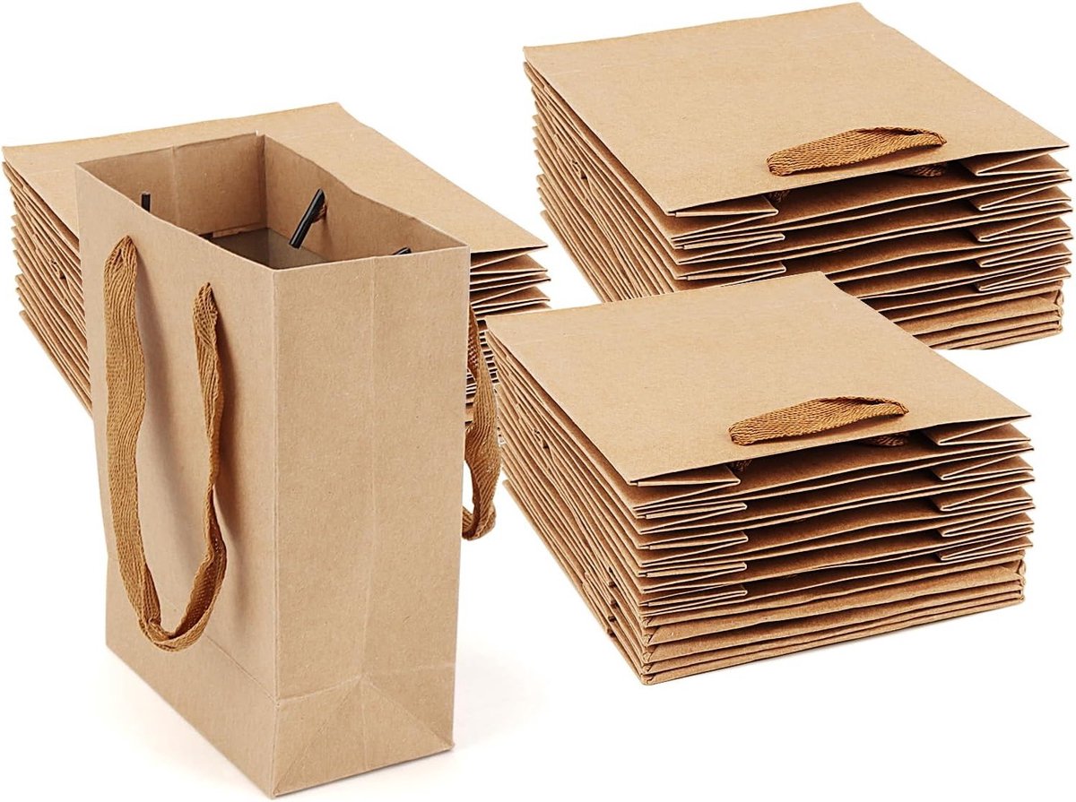 Dailygoods- Geschenkzakken 30 stuks - Kraft Papieren Zak - Bruine Feestzakken - 12 x 6 x 17 cm - Handvat - Perfect voor Verjaardag/Bruiloft - Feestzakjes