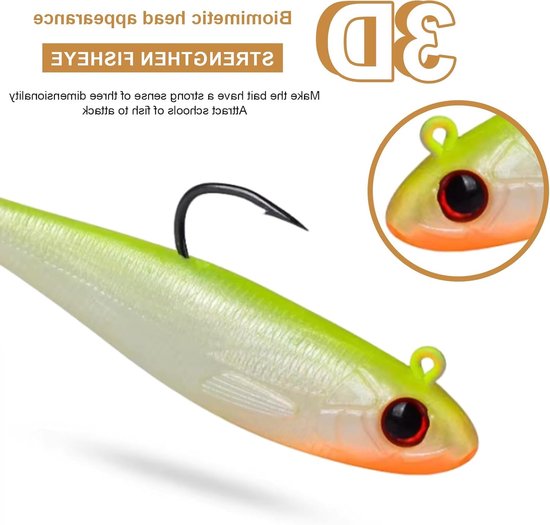 Set van 5 zachte vislures voor zeevisserij, ideaal voor karper, snoek en forel, met jigkop en T-staart, perfect voor zoet- en zoutwater vissen (9cm/12.3g) — afbeelding 3