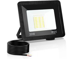 Merkloos LED Schijnwerper Buiten 20W, LED Bouwlamp met Instelbare Kleurtemperatuur 3000K/4000K/6500K, Fluter voor Tuin, Sportveld en Hotel, Zonder Stekker