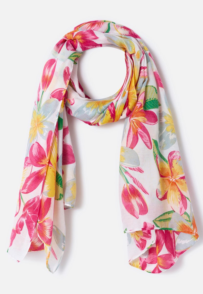 Damart - Foulard sjaal voile tropische bloemen. - Dames - Roze - Eén maat