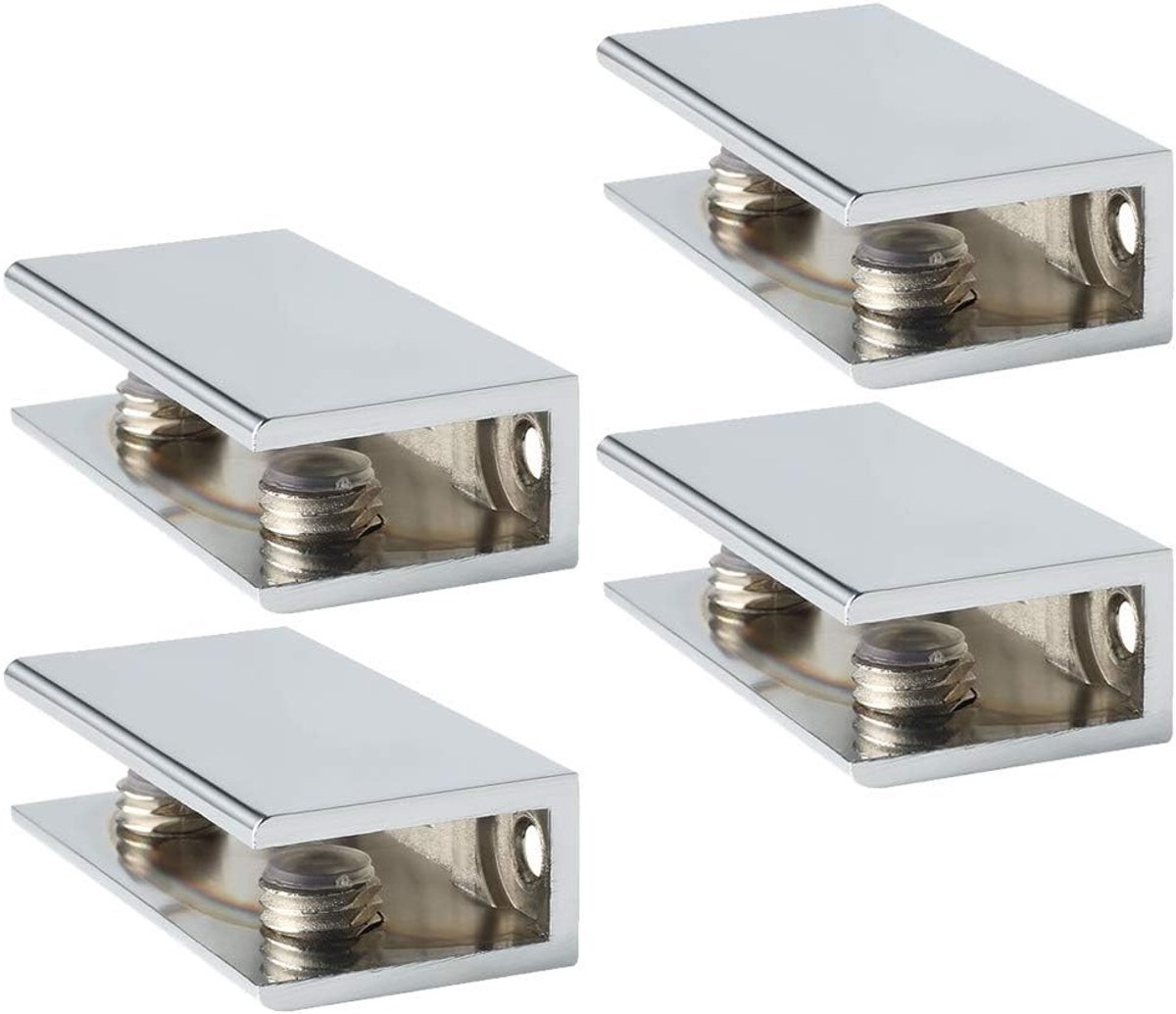 SnelShoppen - Set van 4 Glashouders, 5.3 cm, Verstelbare Glasclips voor 8-10 mm Dikke Glazen Planken, Ideaal voor Badkamer, Keuken en Woonkamer | Roes