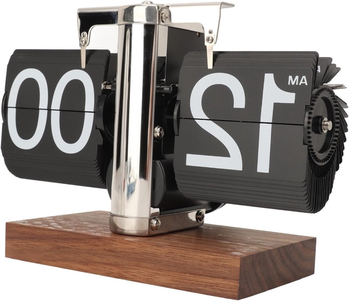 Retro Digitale Flip Klok - Enkele Zijde Vouwklok, Mechanisch Design voor Woonkamer, 12 Uur Weergave, Stijlvolle Tafelklok van RVS Zwart