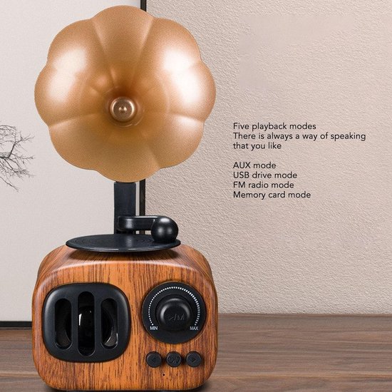 Retro Muziekluidspreker Vintage Draadloze Radio, Mini-grammofoon Fonograafvorm BT-luidspreker, Vintage Houtnerfpatroon USB-muziekspeler, voor Thuisfeest — afbeelding 5