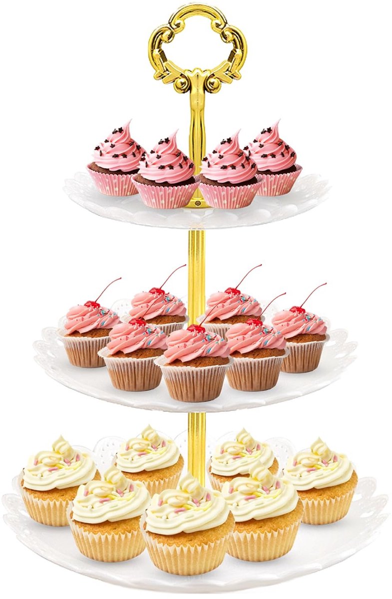 Dailygoods - Dailygoody - Cupcakestandaard - 3 Etages - Decoratief en Praktisch - Wit - Bruiloft en Verjaardag - Ideaal voor Feestjes en Thee-Partys