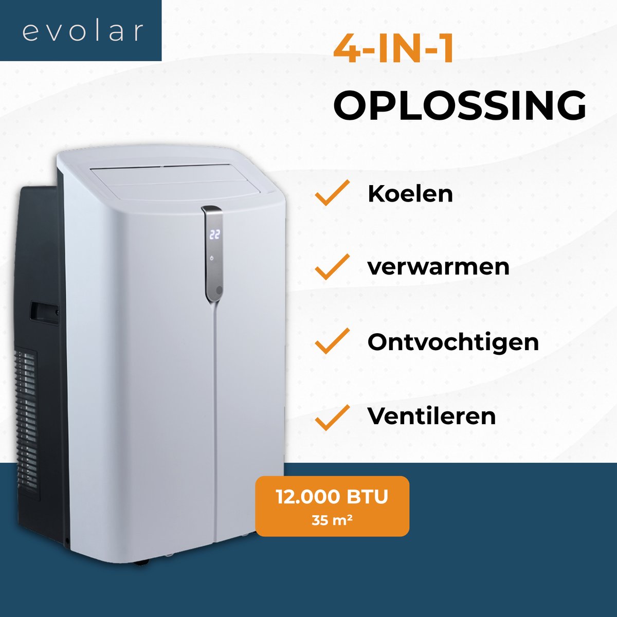 Evolar Mobiele Smart Airco - 12000 BTU - Ultra Stil - Koelen & Verwarmen - WiFi - App & Afstandsbediening - Airconditioner - met Afvoerslang - Slaapkamer, Woonkamer, Kantoor - EVO-PAC12CHW thumbnail 4